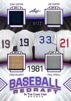 2020 Leaf In The Game Used Sports - Baseball Redraft Relics Purple Spectrum Foil #BBR-07 Tony Gwynn / Fred McGriff / Joe Carter / Paul O'Neill Front