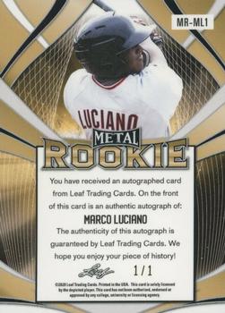 2020 Leaf Metal Rookie Autograph - Gold Super #MR-ML1 Marco Luciano Back