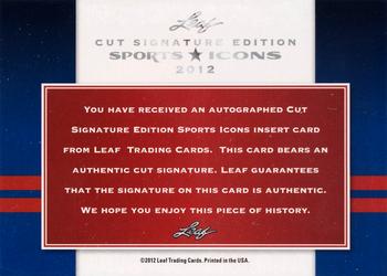 2012 Leaf Sports Icons Cut Signature Edition #NNO Al Kaline Back