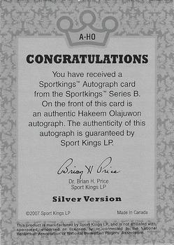 2008 Sportkings Series B - Autograph Silver #A-HO Hakeem Olajuwon Back