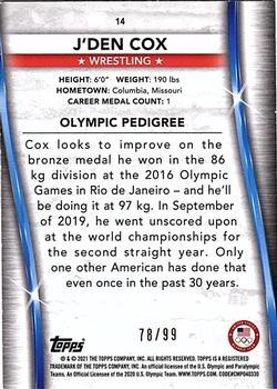 2021 Topps U.S. Olympic & Paralympic Team & Hopefuls - Gold #14 J'den Cox Back