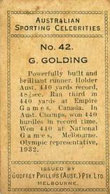 1932 Godfrey Phillips Australian Sporting Celebrities #42 George Golding Back