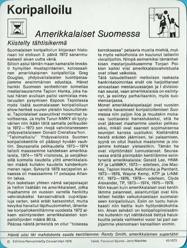 1978 Sportscaster Series 45 Finnish #45-1073 Amerikkalaiset Suomessa Back