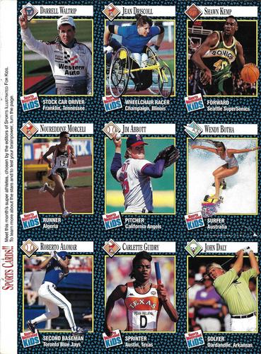 1992 Sports Illustrated for Kids - Original 9-Card Sheets #46-54 Shawn Kemp / Jean Driscoll / Darrell Waltrip / Wendy Botha / Jim Abbott / Noureddine Morceli / John Daly / Carlette Guidry / Roberto Alomar Front