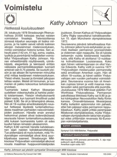 1980 Sportscaster Series 103 Finnish #103-2464 Kathy Johnson Back