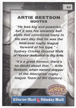 2002 Courier Mail Sunday Mail Queensland Heroes of Sport #63 Artie Beetson Back