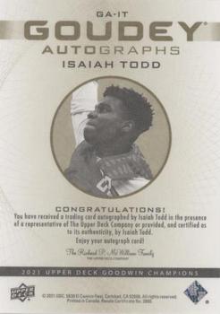 2021 Upper Deck Goodwin Champions - Goudey Autographs #GA-IT Isaiah Todd Back