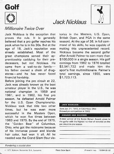 1977-80 Sportscaster Series 2 (UK) #02-02 Jack Nicklaus Back