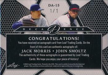 2022 Leaf Decadence - Dual Autographs Black #DA-15 Jack Morris / John Smoltz Back