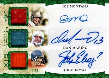 2022 Leaf In The Game Used Sports - In The Game Used Six Auto Emerald #GSA-04 Joe Montana / Dan Marino / John Elway / Troy Aikman / Kurt Warner / Brett Favre Front