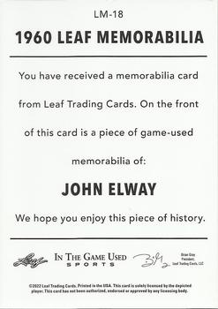 2022 Leaf In The Game Used Sports - 1960 Leaf Relics Bronze #LM-18 John Elway Back