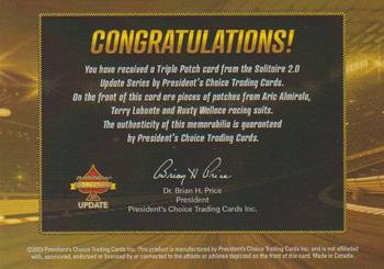 2023 President's Choice Solitaire 2.0 Update - NASCAR Triple Patch - Gold #NNO Aric Almirola / Terry Labonte / Rusty Wallace Back