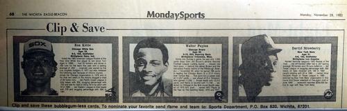 1983 Wichita Eagle-Beacon Clip & Save - Panels #NNO Ron Kittle / Walter Payton / Darryl Strawberry Front