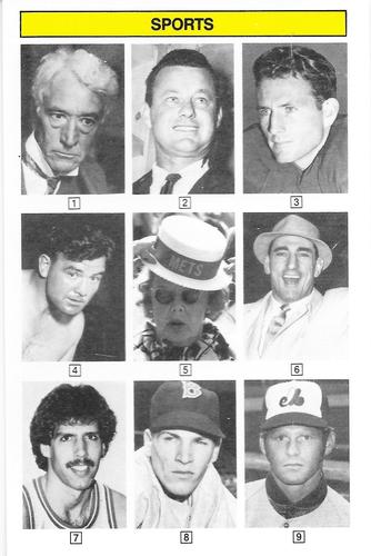 1985 KTO Inteleisure Whoozit? Sports #NNO Kenesaw Mountain Landis / Norm Van Brocklin / Bob Waterfield / James Braddock / Joan Payson / Antonino Rocca / Kelly Tripucka / Billy Goodman / Carl Morton Front