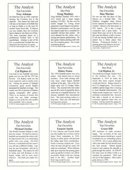 1996 Investor's Journal The Analyst - Panels #NNO Dan Marino / Greg Maddux / Troy Aikman / Cal Ripken Jr. / Hideo Nomo / Grant Hill / Emmitt Smith / Michael Jordan Back