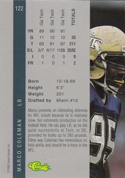 1992 Classic Four Sport - Gold #122 Marco Coleman Back