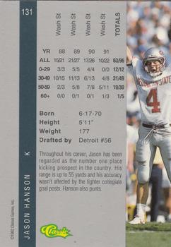 1992 Classic Four Sport - Gold #131 Jason Hanson Back