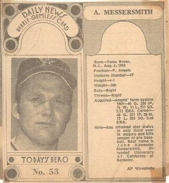 1970-71 Dayton Daily News (M137) #53 Andy Messersmith Front