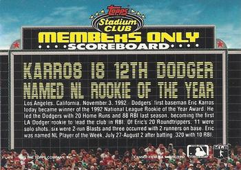 1992 Stadium Club Members Only #NNO Eric Karros Back