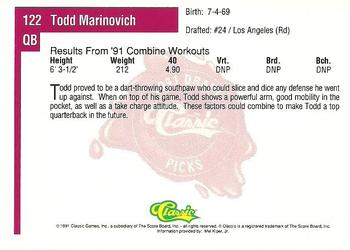 1991 Classic Four Sport #122 Todd Marinovich Back