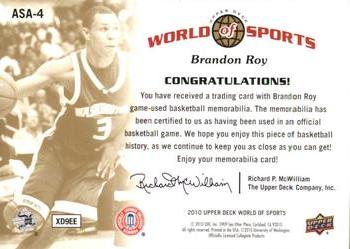 2010 Upper Deck World of Sports - All-Sport Apparel Memorabilia #ASA-4 Brandon Roy Back