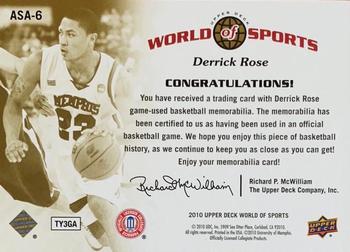 2010 Upper Deck World of Sports - All-Sport Apparel Memorabilia #ASA-6 Derrick Rose Back