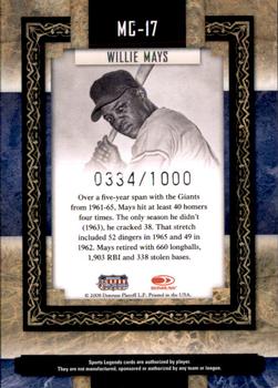 2008 Donruss Sports Legends - Museum Collection #MC-17 Willie Mays Back