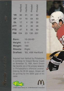 1993 Classic McDonald's Four Sport Exclusive Collection #13 Kevin Dineen Back