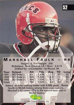 1994 Classic Four Sport - Printer's Proofs #52 Marshall Faulk Back