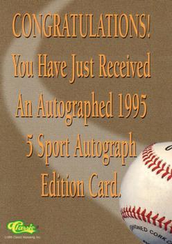 1995 Classic Five Sport - Autographs #NNO Ryan Jaroncyk Back