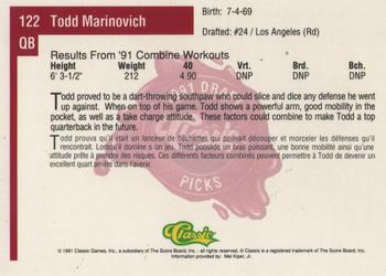 1991 Classic Four Sport - French #122 Todd Marinovich Back