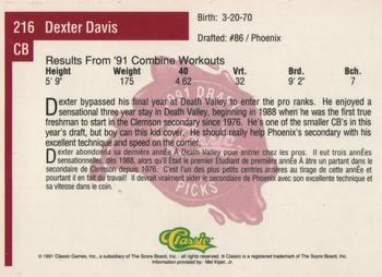 1991 Classic Four Sport - French #216 Dexter Davis Back