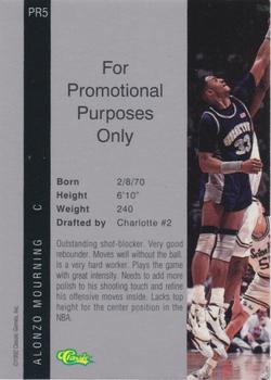 1992 Classic Four Sport - Promos #PR5 Alonzo Mourning Back