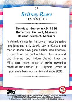 2012 Topps U.S. Olympic Team & Hopefuls - Bronze #39 Britney Reese Back
