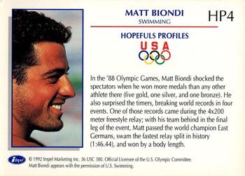 1992 Impel Olympicards: 1992 U.S. Olympic Hopefuls - Hopefuls Profiles #HP4 Matt Biondi Back