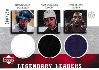 2002-03 UD SuperStars - Legendary Leaders Triple Jersey #SG/WG/KB-L Shawn Green / Wayne Gretzky / Kobe Bryant Front