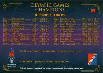 1996 Collect-A-Card Centennial Olympic Games Collection #65 Hammer Throw Back