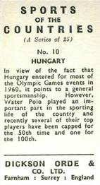 1962 Dickson Orde & Co. Ltd. Sports of the Countries #10 Hungary - Water Polo Back
