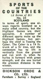 1962 Dickson Orde & Co. Ltd. Sports of the Countries #25 Scotland - Tossing the Caber Back