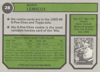 1992 SCD Sports Card Price Guide Monthly #28 Mario Lemieux Back
