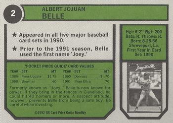 1992 SCD Sports Card Price Guide Monthly #2 Albert Belle Back