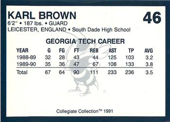 1991 Collegiate Collection Georgia Tech Yellow Jackets #46 Karl Brown Back