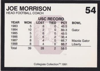 1991 Collegiate Collection South Carolina Gamecocks #54 Joe Morrison Back