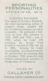 1936 Gallaher Sporting Personalities #14 Gordon Richards Back