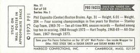 1974 Nabisco Sugar Daddy Pro Faces #11 Phil Esposito Back