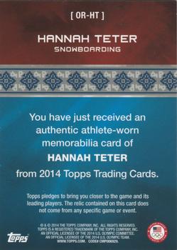 2014 Topps U.S. Olympic & Paralympic Team & Hopefuls - Relics #OR-HT Hannah Teter Back