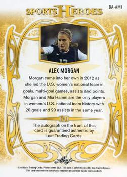 2013 Leaf Sports Heroes - Silver #BA-AM1 Alex Morgan Back