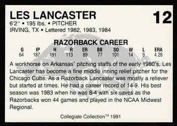 1991 Collegiate Collection Arkansas Razorbacks #12 Les Lancaster Back