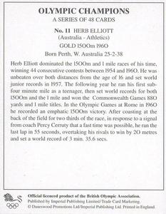 1996 Imperial Publishing Limited Olympic Champions #11 Herb Elliott Back