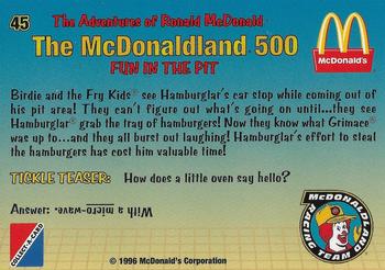 1996 Collect-A-Card The Adventures of Ronald McDonald: The McDonaldland 500 #45 Fun in the Pit Back